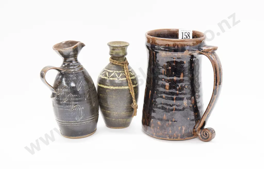 Peter Stichbury 2 Oil Bottles Stoneware Vase Together With a Large Stoneware Mug (Potter Unknown) Image 1++