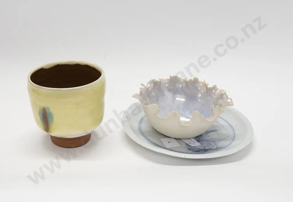 Campbell Heagen Stoneware Tea Bowl Together With Porcelain Bowl and Stoneware Plate Image 1++
