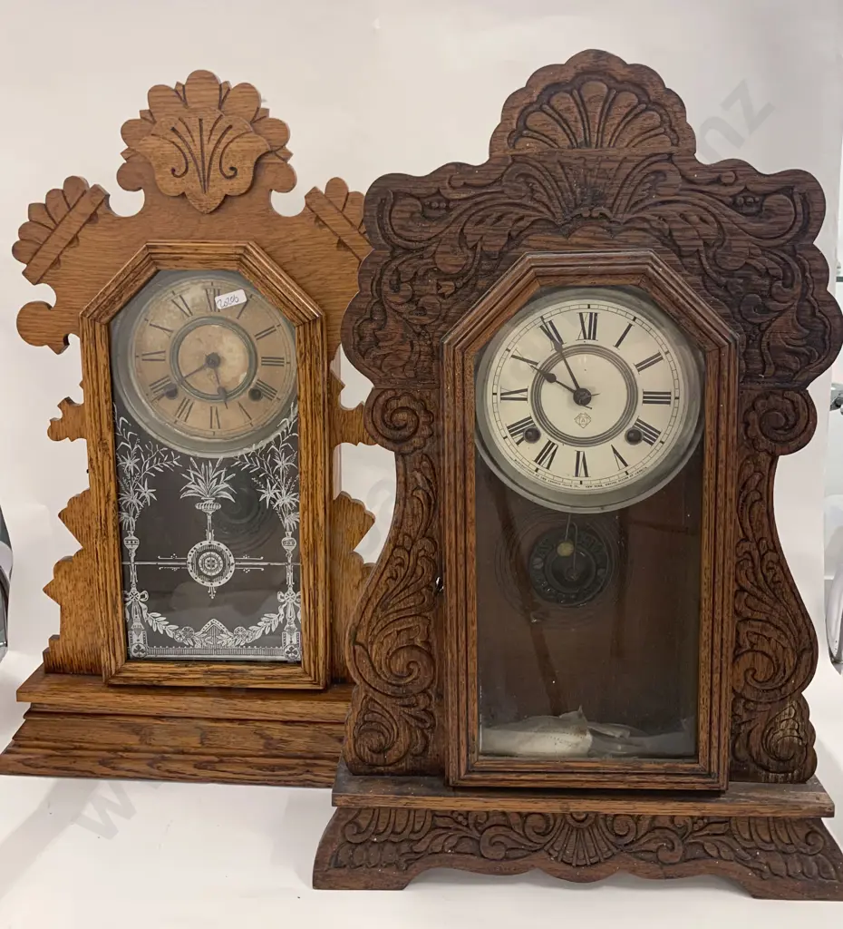 2 American Gingerbread Mantel Clocks Image 1++