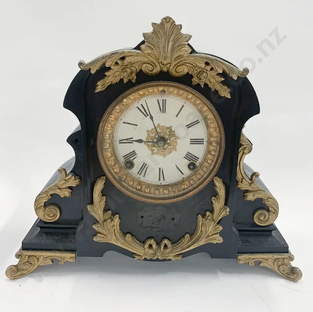 Gilt Decorated Slate Mantel Clock Image 1++