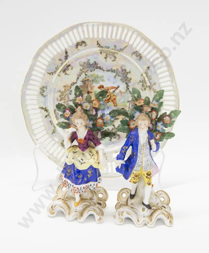 Pair of Porcelain Figures and Lustre Plate Image 1++