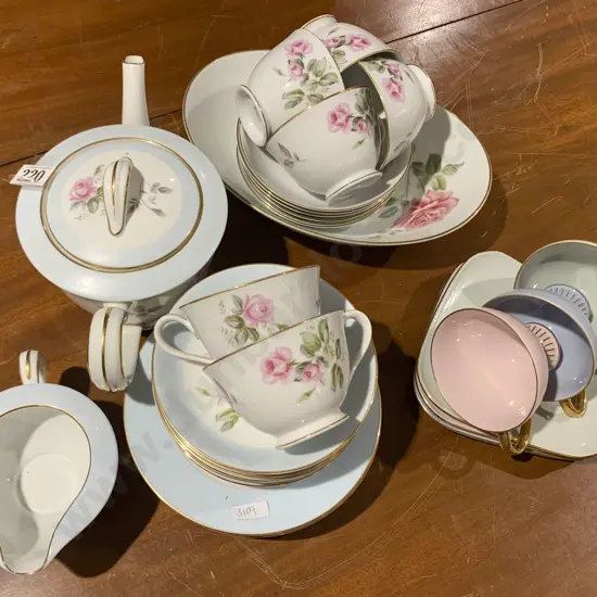 Japanese Floral Decorated Tea Set and Other Cups/Saucers