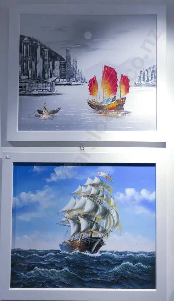 2 Oil on Canvas Shipping Scenes Image 1++