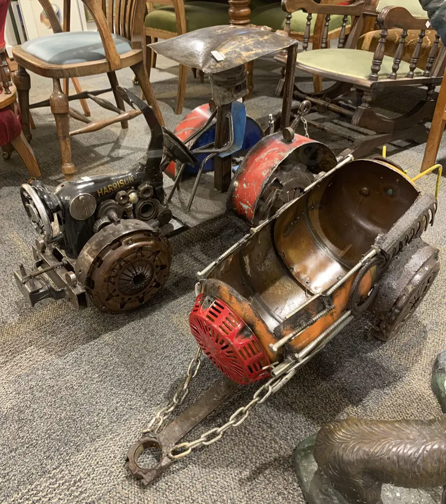 Steam Punk Cast Metal Tractor and Trailer Image 1++