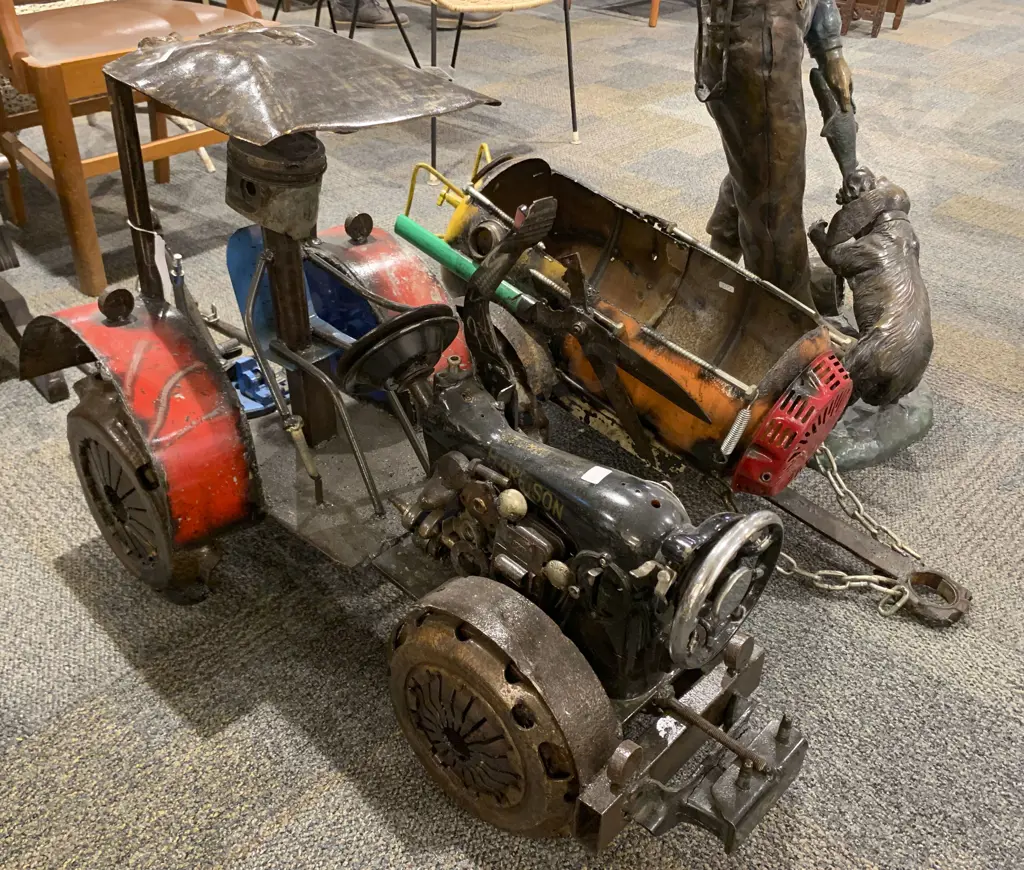 Steam Punk Cast Metal Tractor and Trailer Image 1++