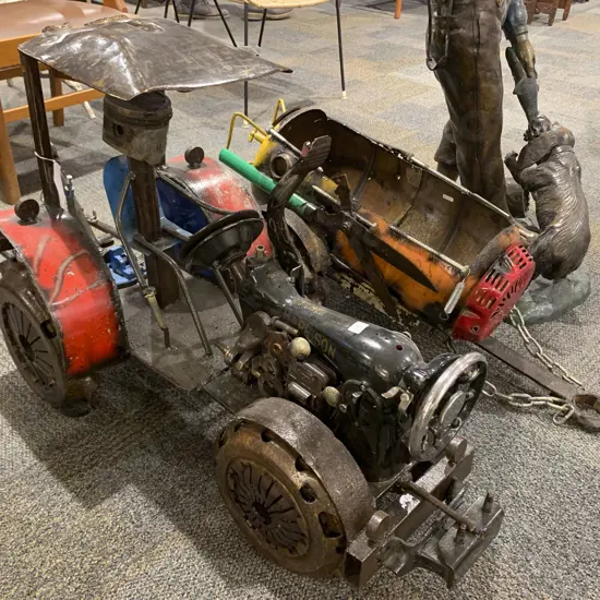 Steam Punk Cast Metal Tractor and Trailer