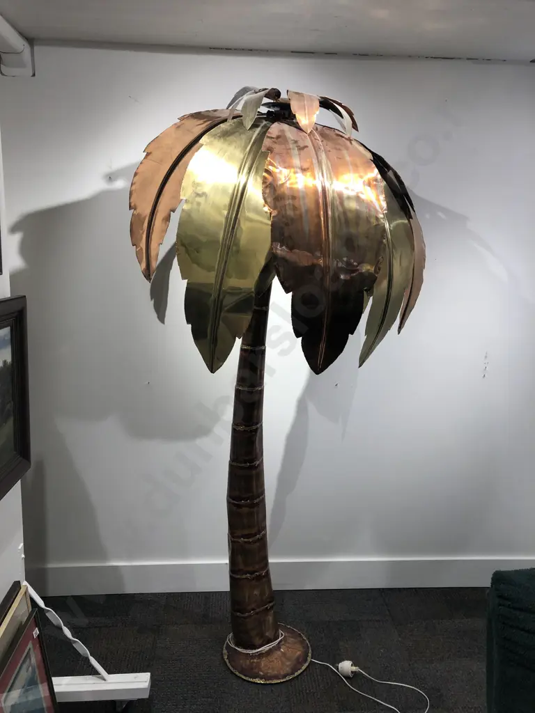 Large Copper and Brass Palm Tree Form Floor Lamp (Missing Leaves) Image 1++