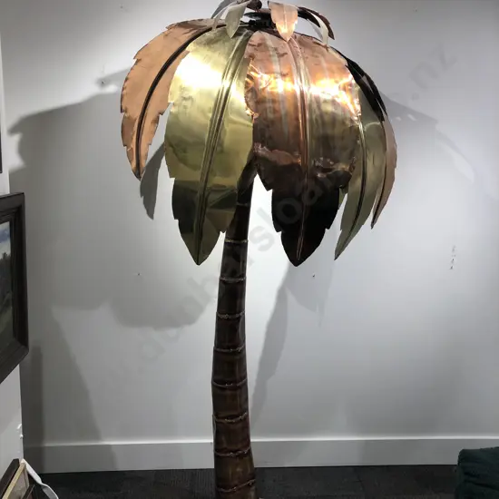 Large Copper and Brass Palm Tree Form Floor Lamp (Missing Leaves)