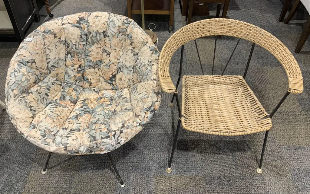 Wicker Tub Chair and Floral Cushion Together With Other Wicker Arm Chair Image 1++