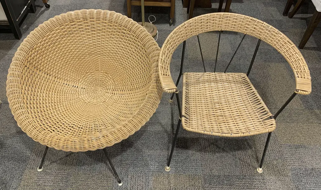 Wicker Tub Chair and Floral Cushion Together With Other Wicker Arm Chair Image 1++