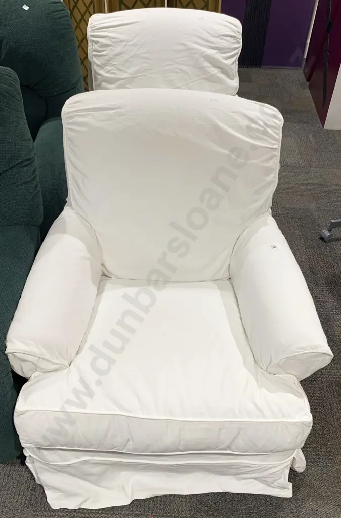 Pair of Upholstered Roll Back Arm Chairs Image 1++