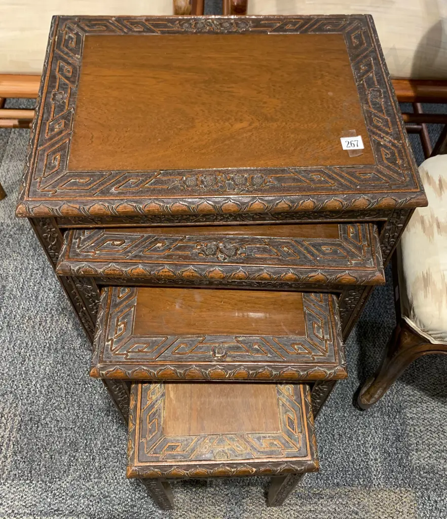 Carved 4 Piece Nest of Tables Image 1++