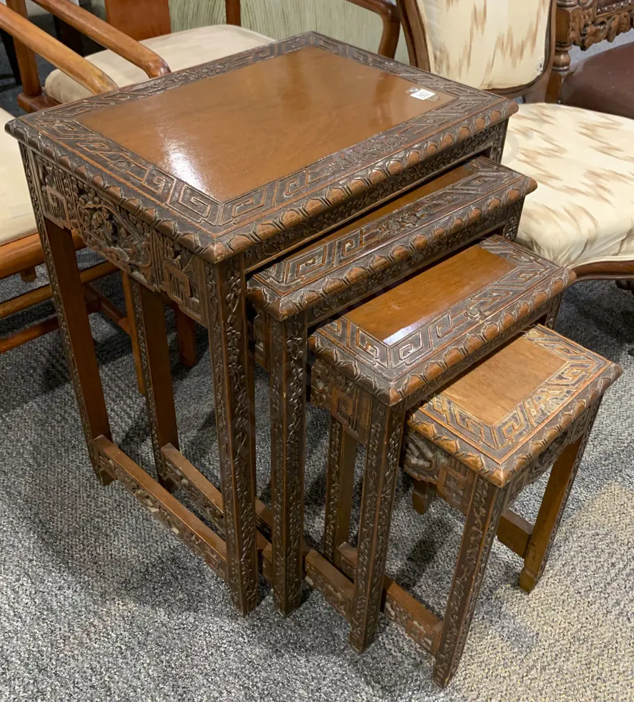 Carved 4 Piece Nest of Tables Image 1++