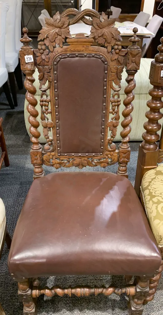 Leather Seated Barley Twist Dining Chair Image 1++