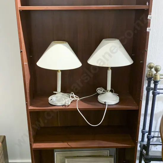 Modern Bookcase and 4 Lamps Together With 5 Framed Works