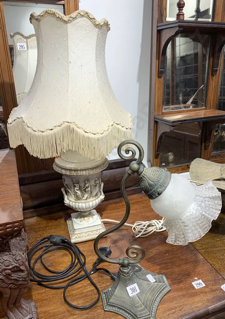 Capodimonte Lamp (AF) Together With Brass Table Lamp and Glass Lamp Shade Image 1++