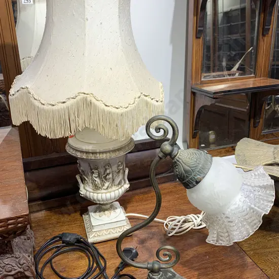 Capodimonte Lamp (AF) Together With Brass Table Lamp and Glass Lamp Shade