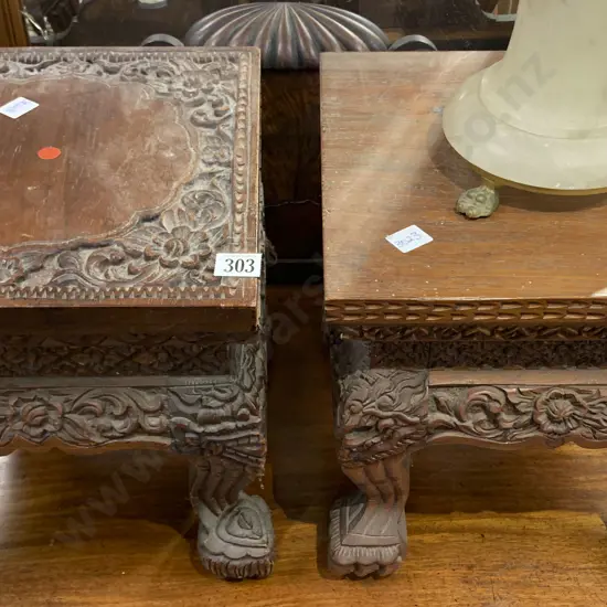 2 Low Carved Plant Stands