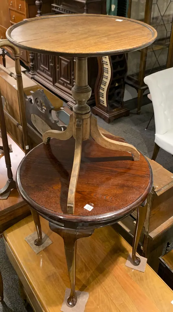 Tripod Based Wine Table (Cracked Top) Together With Circular Occasional Table Image 1++