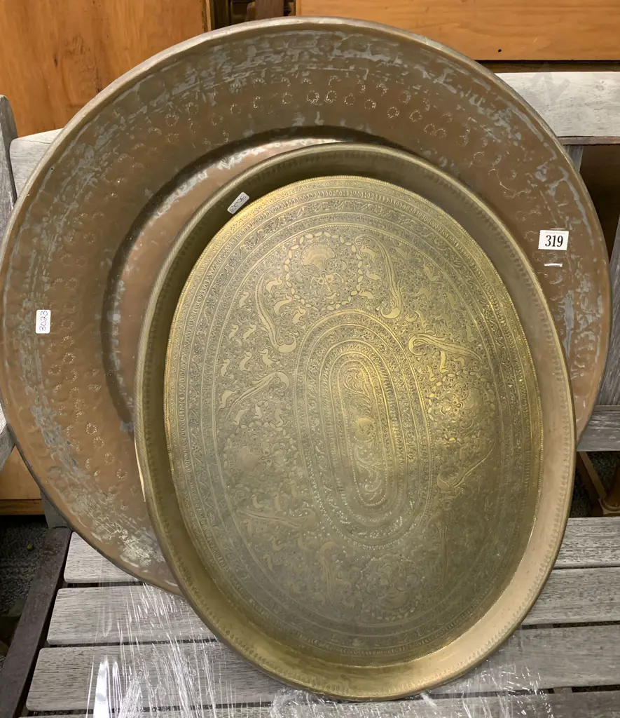 Large Copper Charger Together With Brass Oval Tray Image 1++