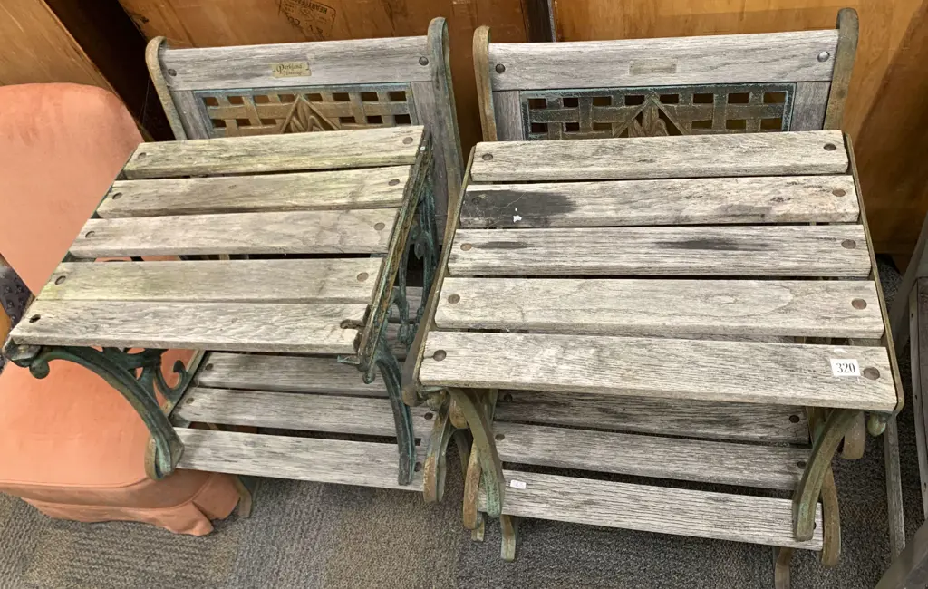 Pair of Parkland Heritage Cast Metal and Wooden Outdoor Chairs Together With 2 Matching Foot Stools (1 AF) Image 1++