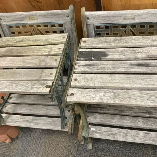 Pair of Parkland Heritage Cast Metal and Wooden Outdoor Chairs Together With 2 Matching Foot Stools (1 AF)