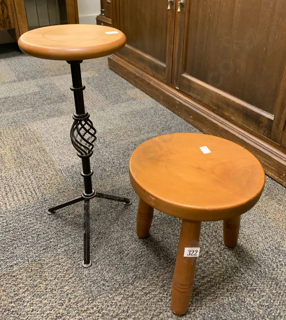 3 Legged Stool Together With Wine Table With Wrought Metal Base Image 1++