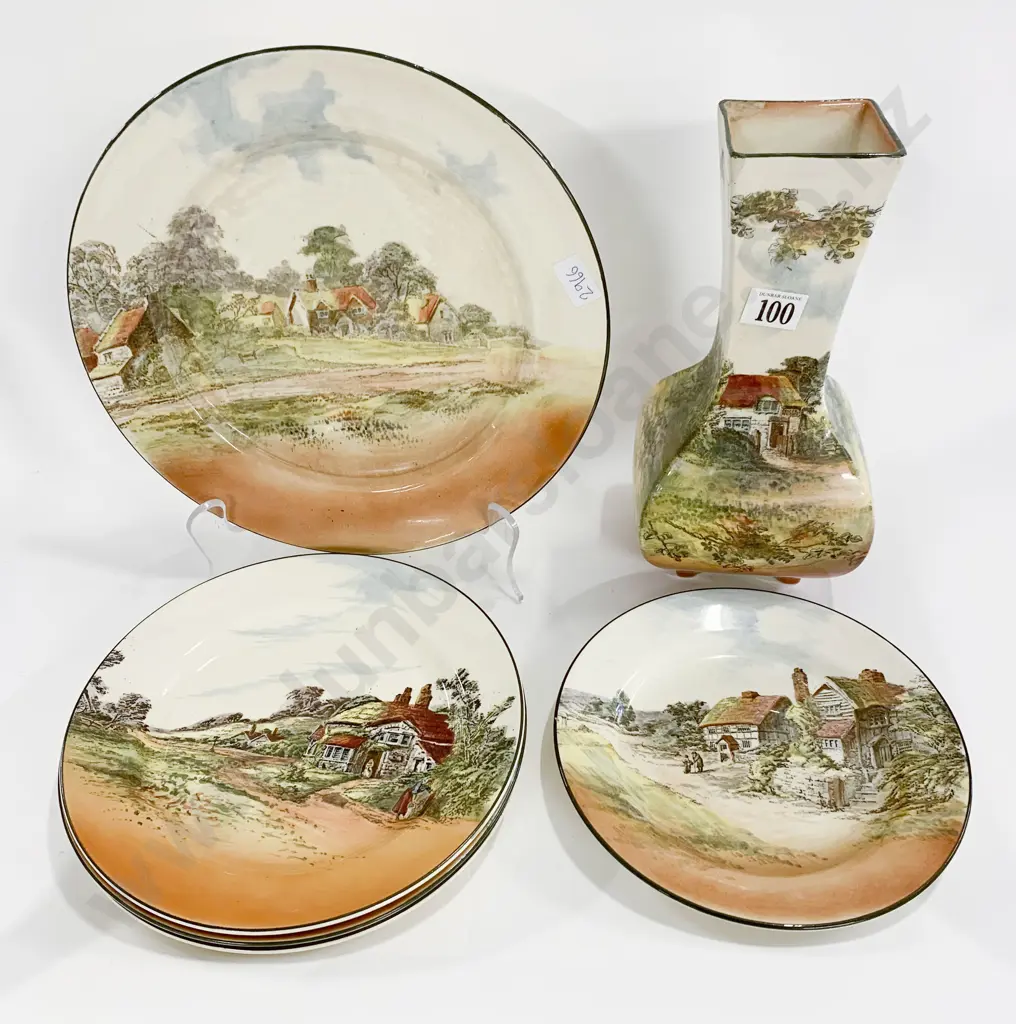 RD Country Scenes Vase Together With Five Plates Image 1++