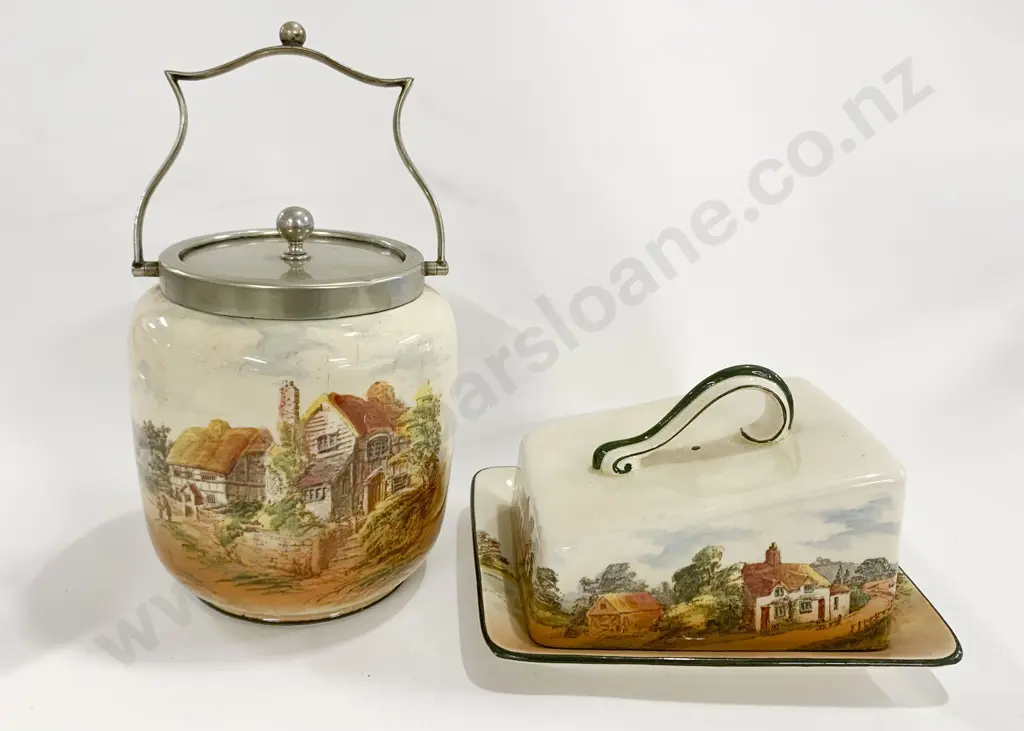 RD Country Scenes Cheese Dish Together With Jar Image 1++