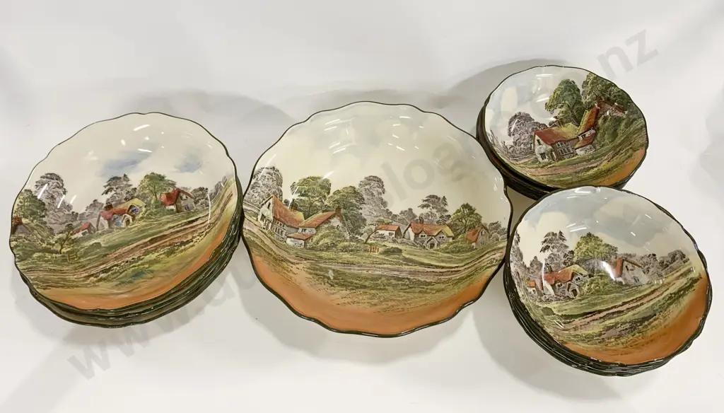 Nine RD Country Scenes Small Bowls Together With Five Bowls Image 1++
