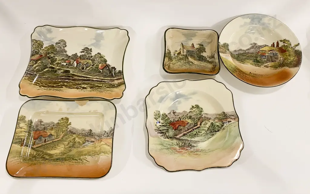 Four RD Country Scenes Plates Together With Bowl Image 1++