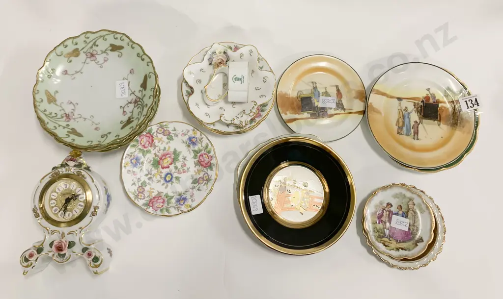 Qty of Assorted Fancy China Side Plates etc. Including Small German Mantel Clock Image 1++