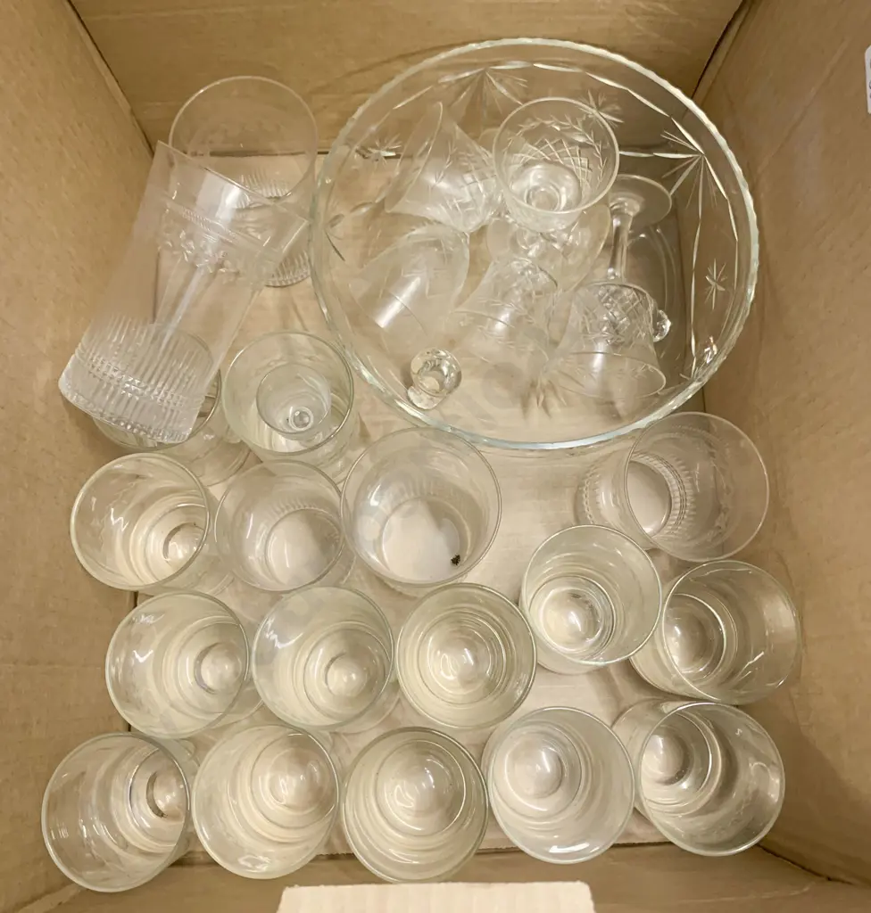 Boxed Qty of Crystal and Etched Glassware Image 1++