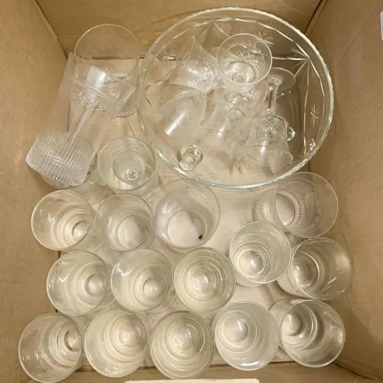 Boxed Qty of Crystal and Etched Glassware