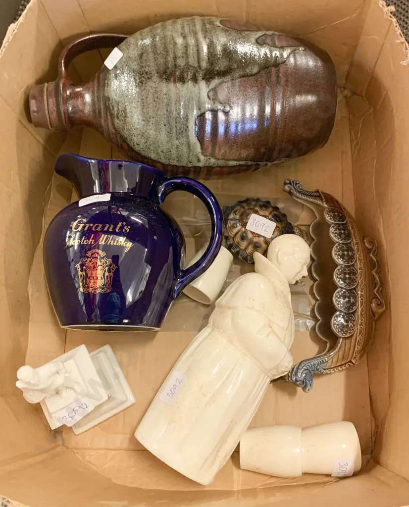 Box of Assorted Including Pottery Bottle Wade Turtle etc. Image 1++