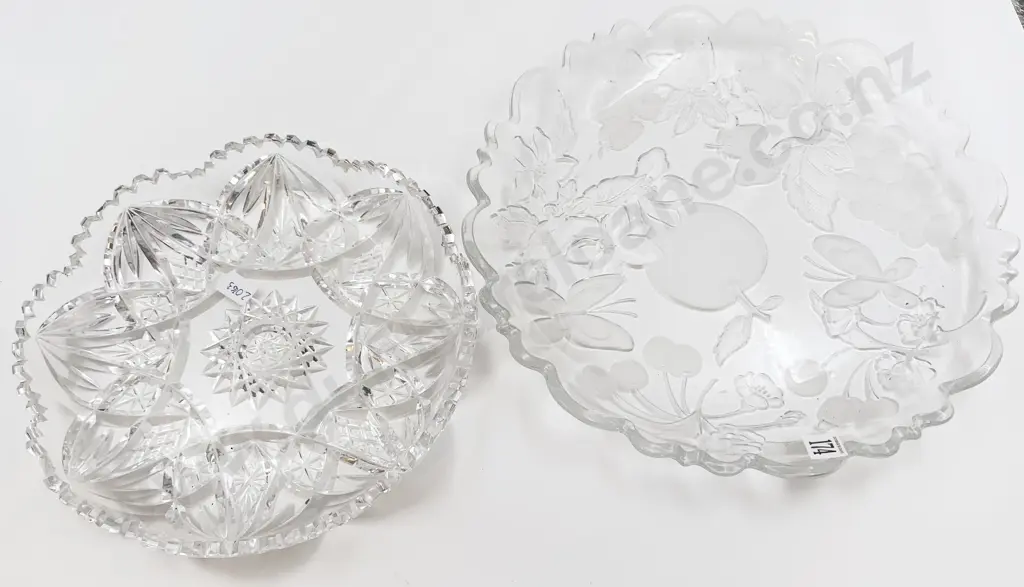 Qty of Assorted Crystal and Glass Ware Including Trumpet Vase Small Crystal Bowls and Trays etc. Image 1++