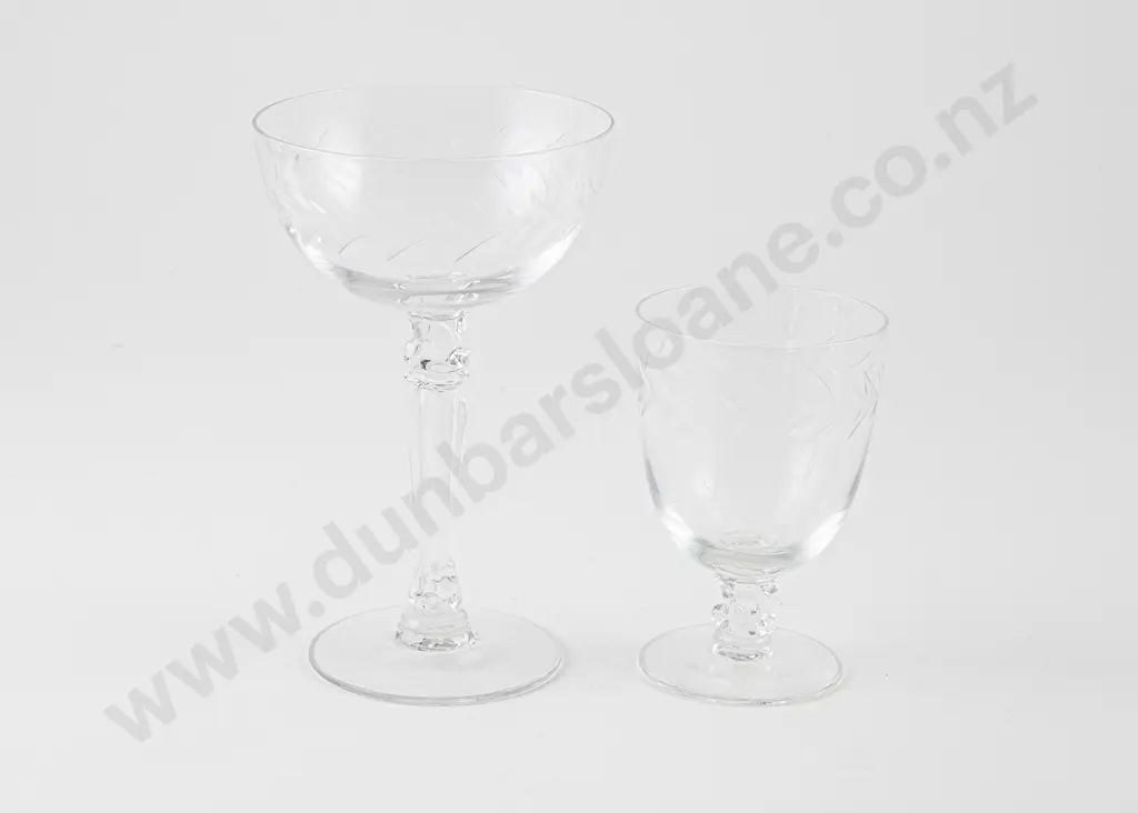 Set Six Early C20th Etched Bowl Champagne Goblets Image 1++