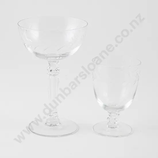 Set Six Early C20th Etched Bowl Champagne Goblets