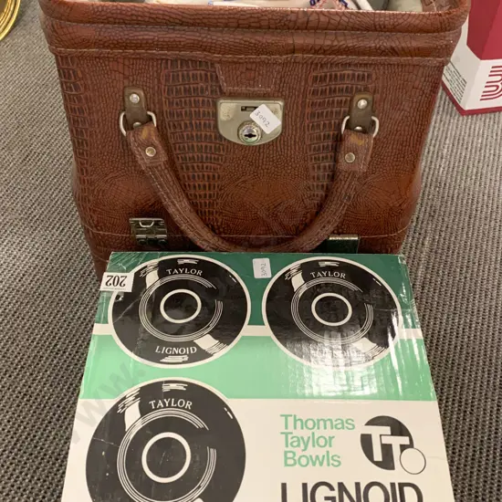 Lawn Bowls in Leather Case Together With Boxed Lawn Bowls Set