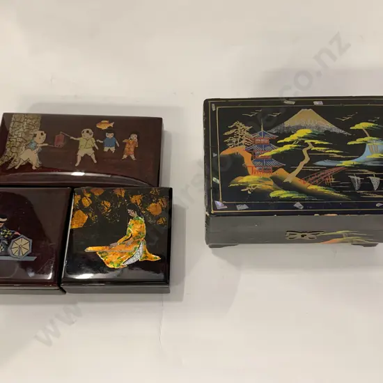 Four Lacquered Jewellery Boxes
