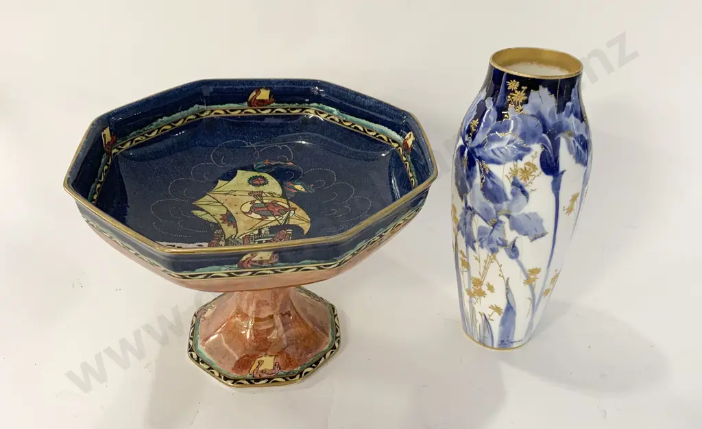 Royal Winton Octagonal Lustre Comport Together With Signed Doulton Vase (AF) Image 1++