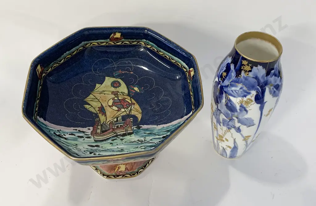 Royal Winton Octagonal Lustre Comport Together With Signed Doulton Vase (AF) Image 1++