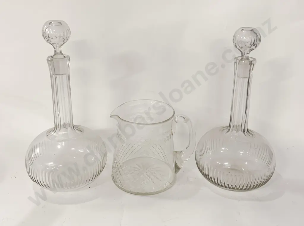 Pair of Decanters and Etched Jug Image 1++