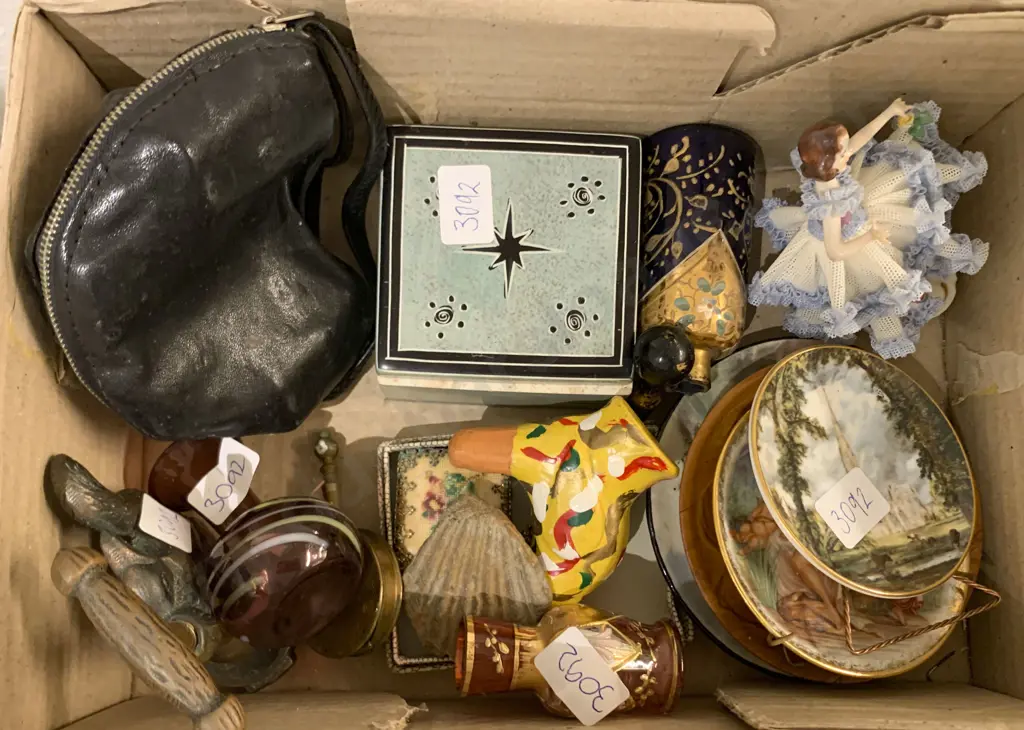 Small Box of Assorted Including Opera Glasses Dresden Figure Miniatures etc. Image 1++