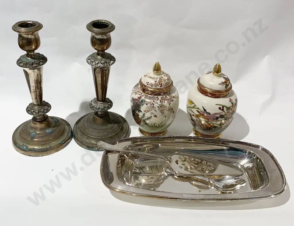 Pair of Small Asian Vases Together With Pair of S/P Candle Sticks and Assorted Image 1++