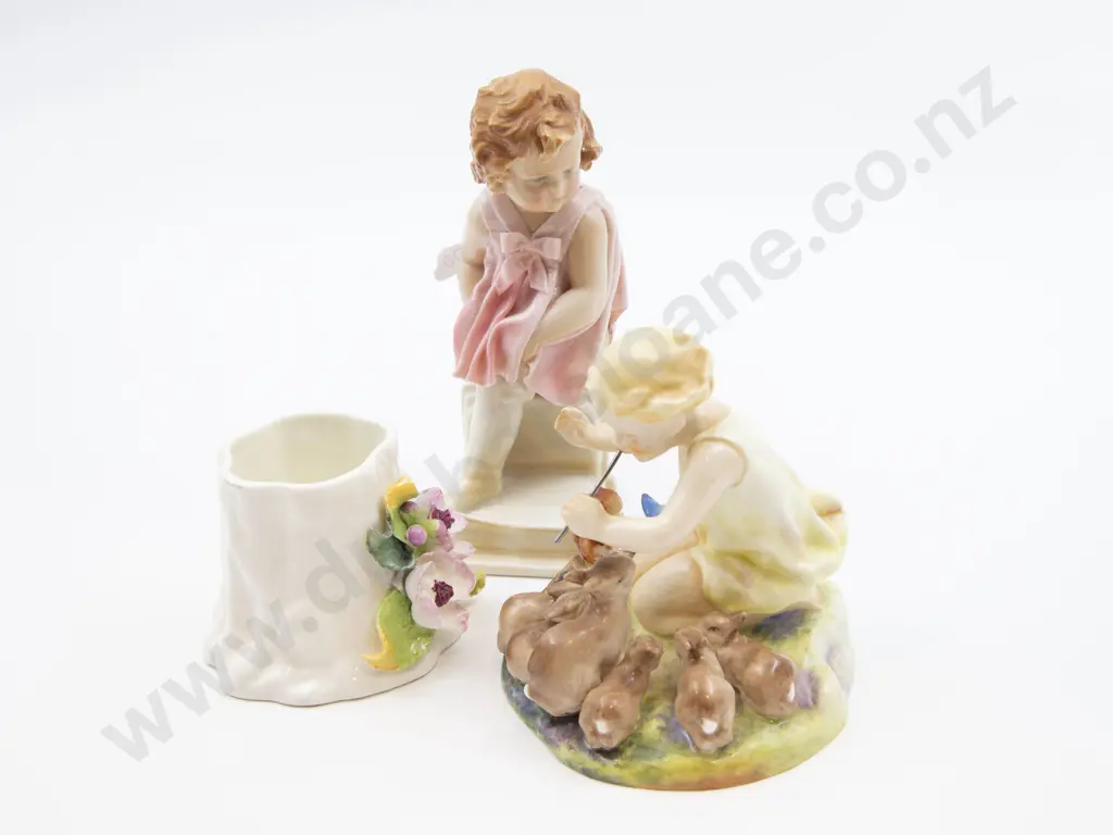 Two Pieces of Royal Worcester Together With Figure Image 1++