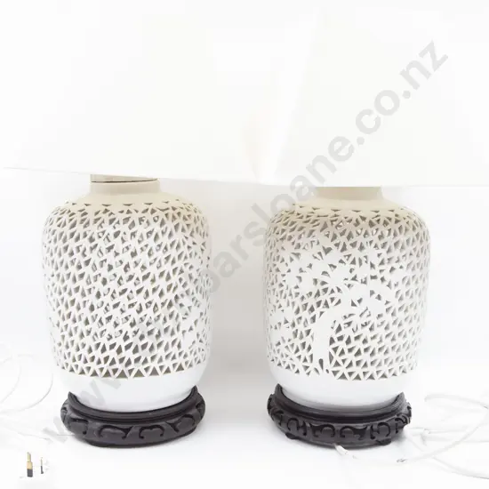 Pair of Lattice Vase Lamps