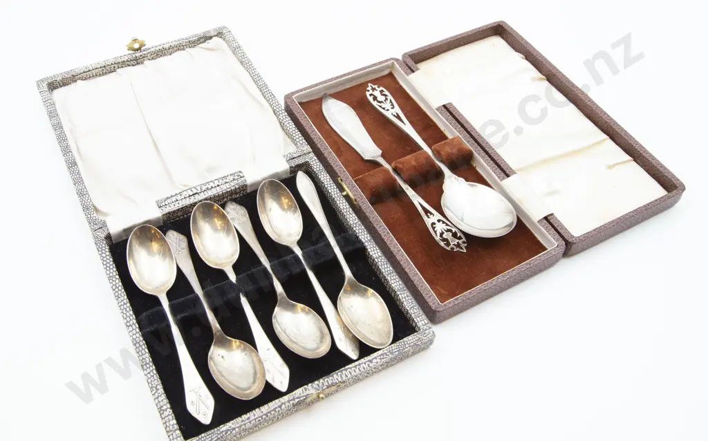 Two Boxes of Sterling Silver Spoons (1 Plated) Image 1++