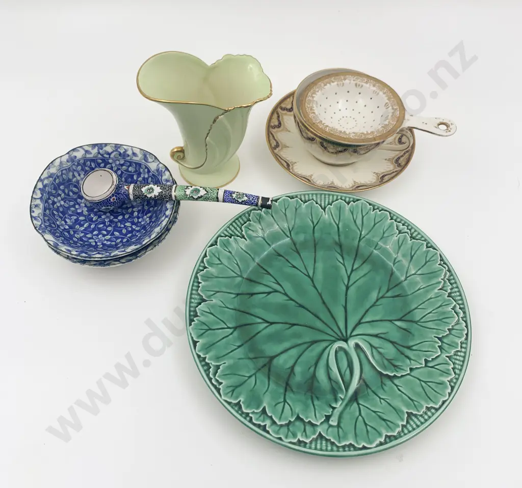 Small Qty of Assorted Including Tea Strainer and Carlton Ware Vase etc. on Wedgwood Leaf Plate Image 1++