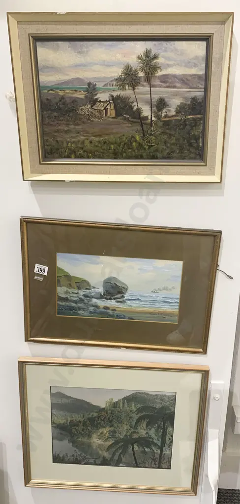 J. C. Fraser Oil "Wellington Beach" Together With Hand Coloured Photograph and Other Oil Image 1++